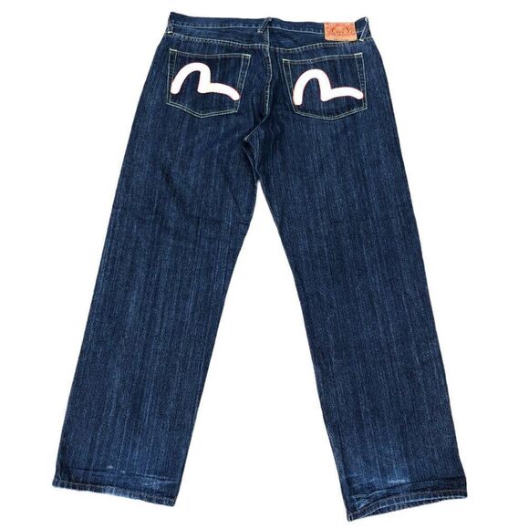 RARE Evisu Embroidered Jeans Size 40 BIG LOGO Blue - Picture 3 of 13